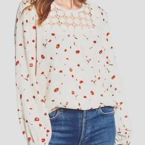 💗🆕 CASLON embroidered white long sleeve floral top size small